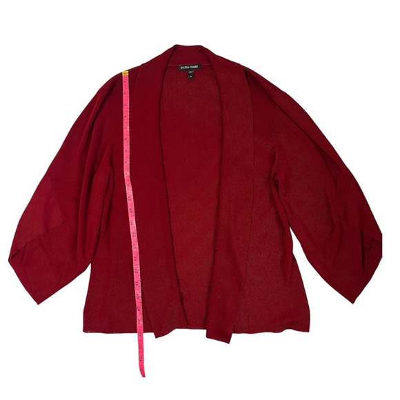 Eileen Fisher Open Front Viscose & Nylon Cardigan Red Size Medium - Picture 5 of 9